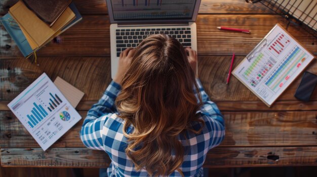 The woman working on laptop