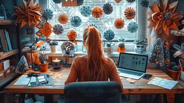 Woman Working Late into the Night Productivity and Creative Space