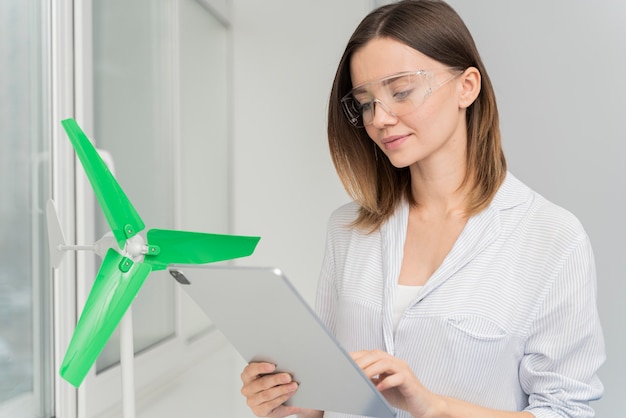 Woman working on a power saving solution