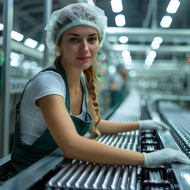 Photo woman working on production line isolated on white background professional photography