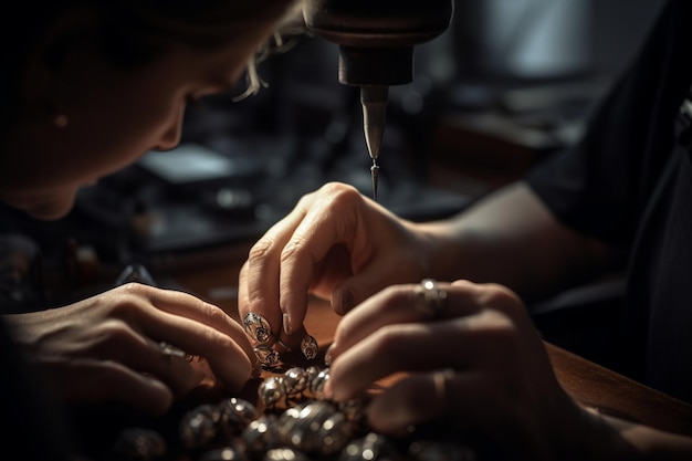 A woman working on a ring with a ring on it