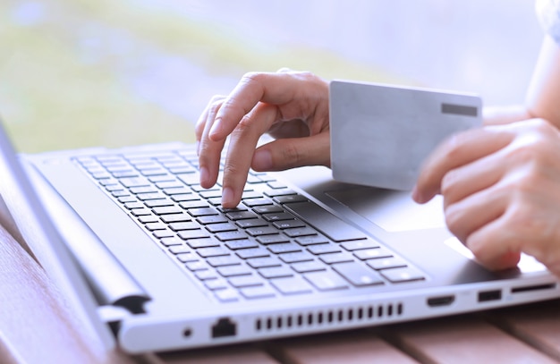 Woman works on computer.