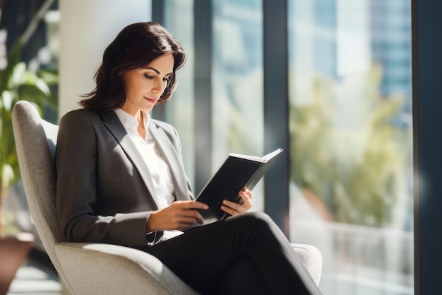 A woman works with a tablet in a modern office