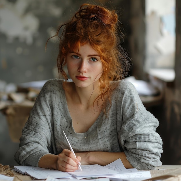 Woman Writing at Table