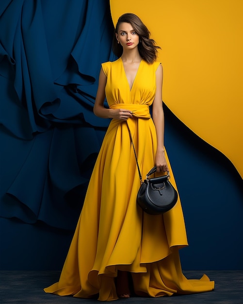 Woman in Yellow Dress with Handbag