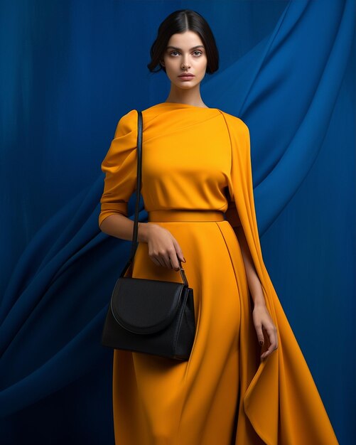 Woman in Yellow Dress with Handbag