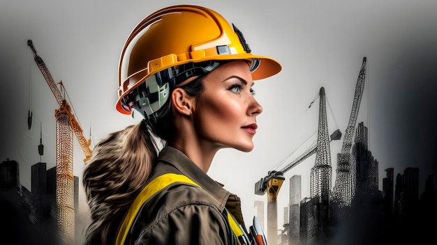 a woman in a yellow hard hat is standing in front of a building Labor Day Tribute