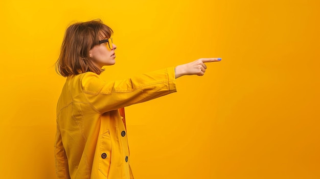 Woman in Yellow Jacket Pointing