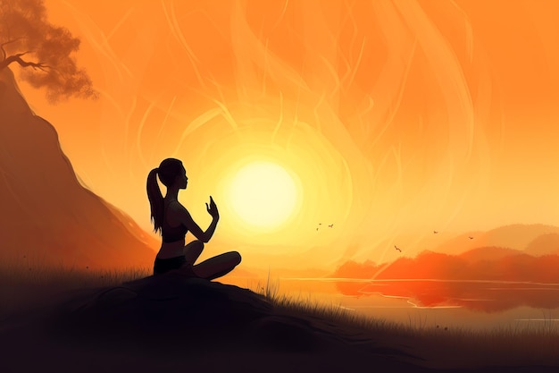 Woman yoga sunset Generate Ai