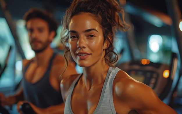 A Woman39s Determined Gaze During an Evening Gym Workout