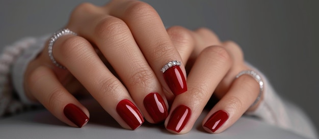 Photo a woman39s hands are painted red with a clear top coat