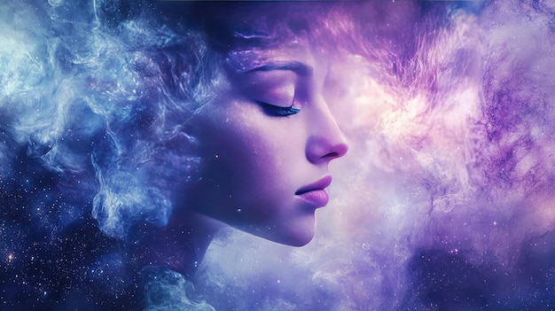 Woman39s Profile Emerges from a Cosmic Nebula