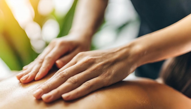 Photo womans bare back during a spa treatment with a female hand gently massaging the skin symbolizing