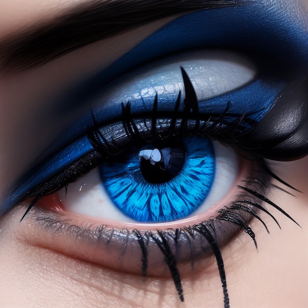 womans eye with blue eye makeup Macro style image