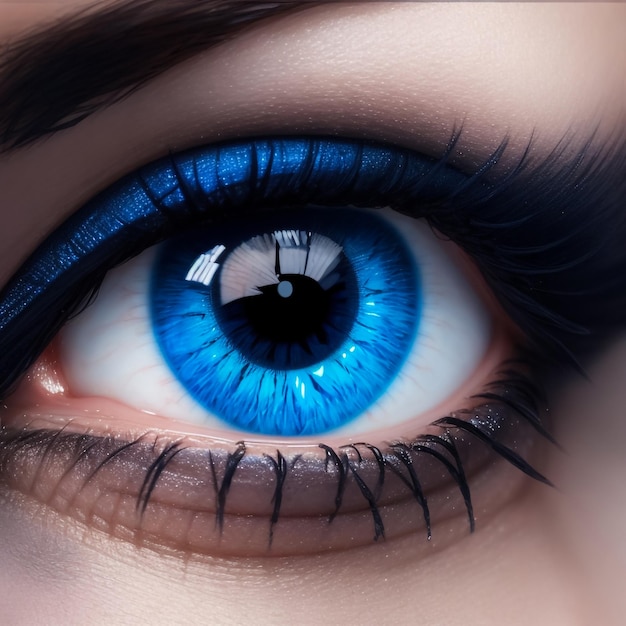 womans eye with blue eye makeup Macro style image