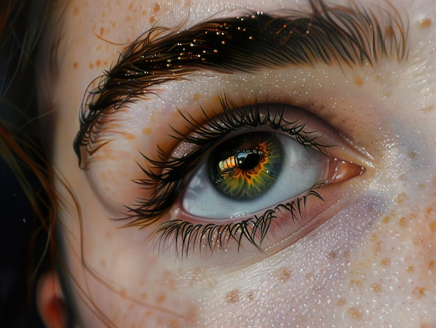 Photo a womans eye with a green eye and a gold eye