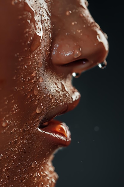 Womans face drenched in water