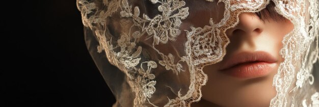 Photo a womans face is partially hidden by delicate intricate lace creating a sense of mystery and