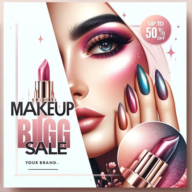 a womans face makeup sale with a picture of a womans face