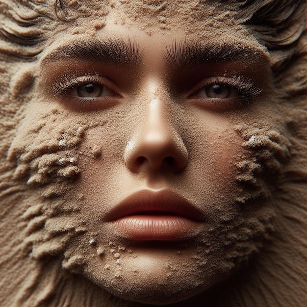 A womans face in the sand