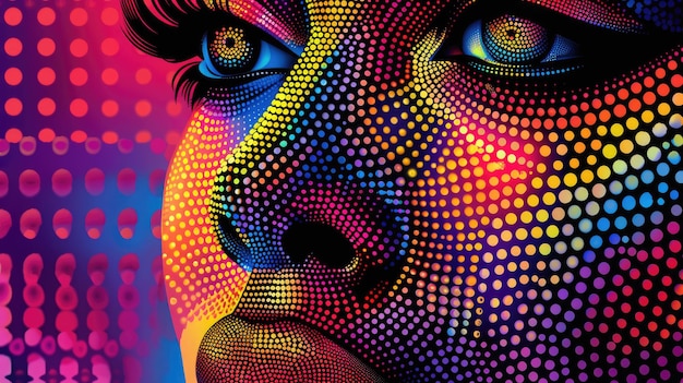 Womans Face in Vibrant Dot Art Style