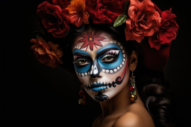 Womans face with Day of the Dead makeup