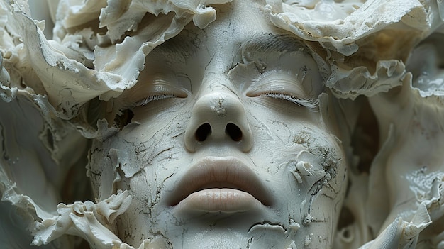 a womans face with the face covered in white paint