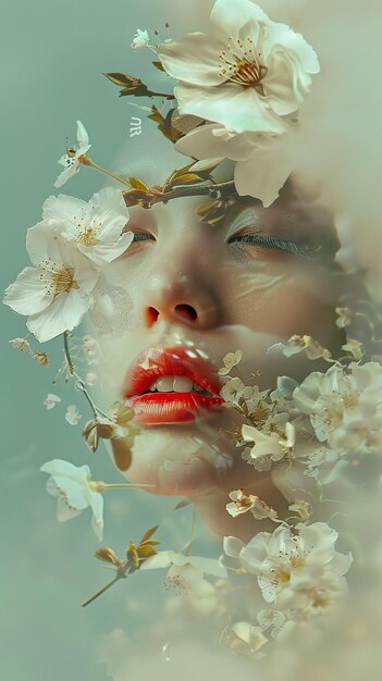 a womans face with flowers and the word  she is