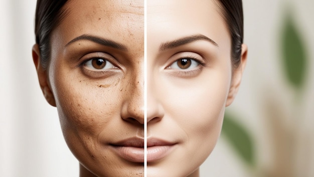 Photo a womans face with a freckled area on the face