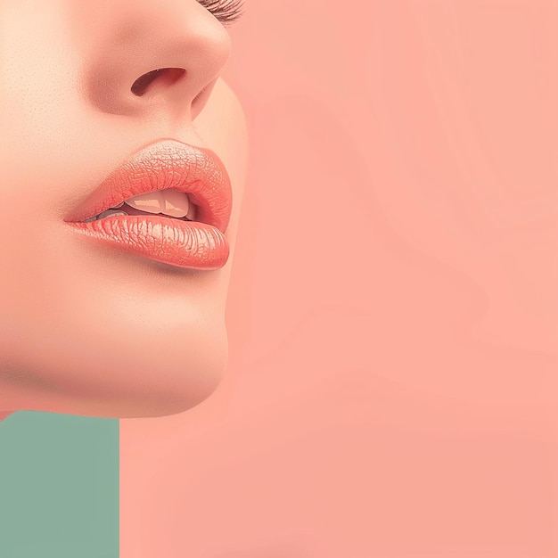 Photo a womans face with a pink lip and a green background