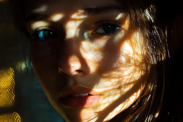 Photo a womans face with the shadow of her face