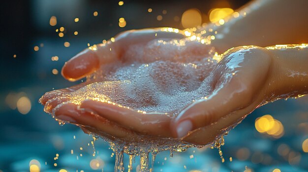 Photo womans hand washing with water symbolizing cleanliness hygiene and purity the water flows over