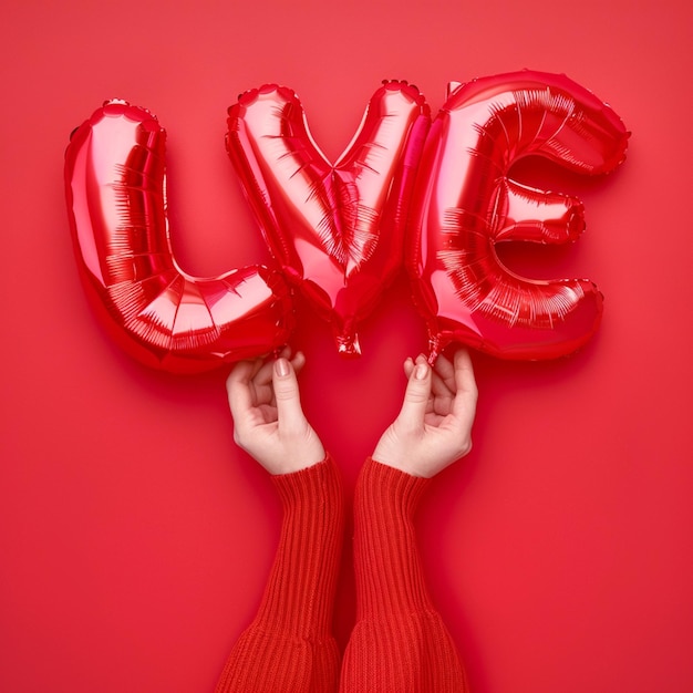 Womans hand with love shaped air balloon