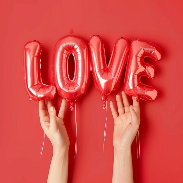 Womans hand with love shaped air balloon