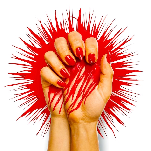 Photo a womans hand with a red manicure on the front of it