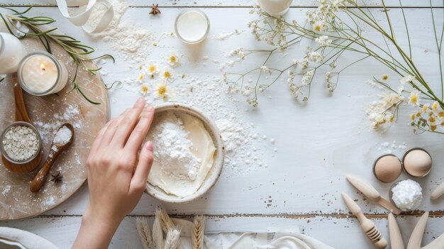 a womans hands are making dough on a table