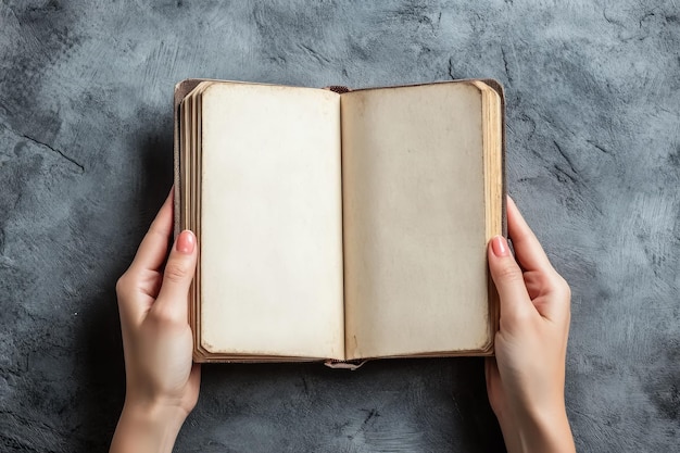 Womans hands holding book