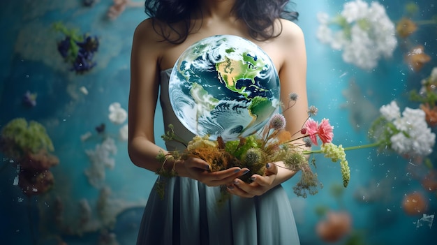 womans hands holding the earth save the planet earth day concept