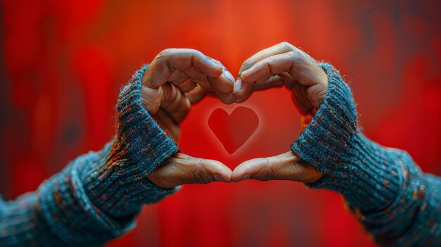 Womans Hands Holding Red Heart on Red Background