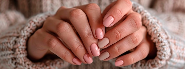 Photo womans hands with beautiful manicure selective focus