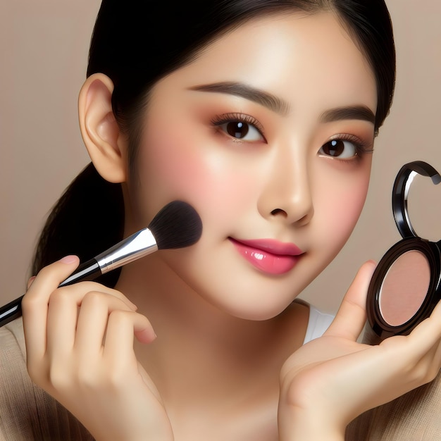 womans makeup face woman testing cosmetics beautiful face for makeup Ai generated