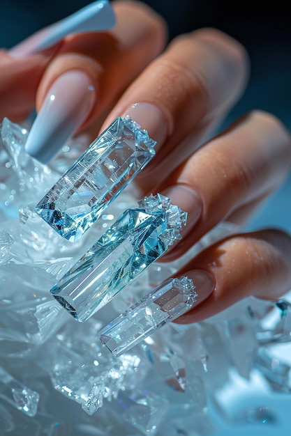 a womans nails with diamonds and diamonds