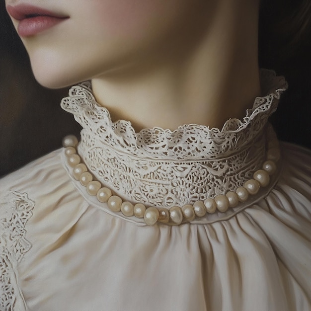 a womans neck with a lace collar and a neckline