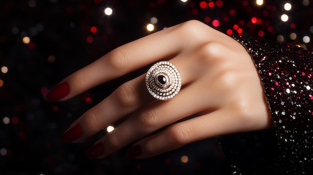 Photo womans ring finger with luxurious diamond adornments