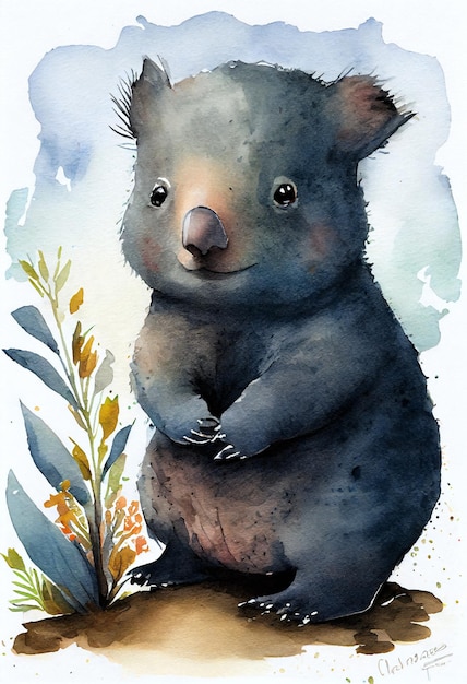 Wombats Baby Cartoon Watercolor