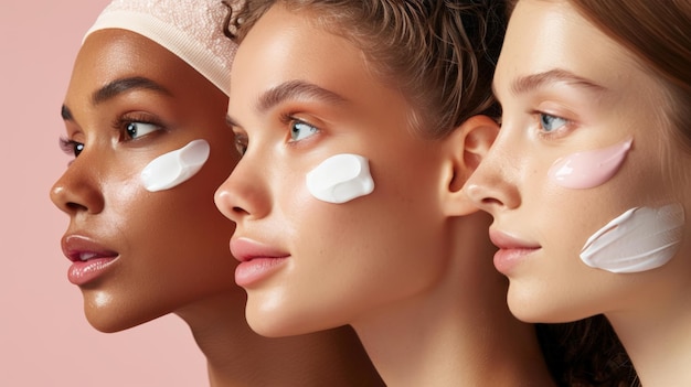 Photo women applying day and night creams for facial care