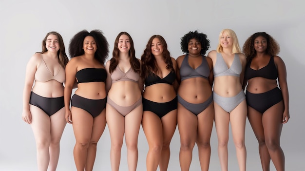 Women body positivity and diversity skin and weight in underwear Difference of shape and size