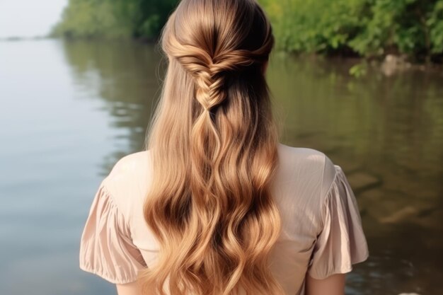 women braid hair do look from back professional advertising photography