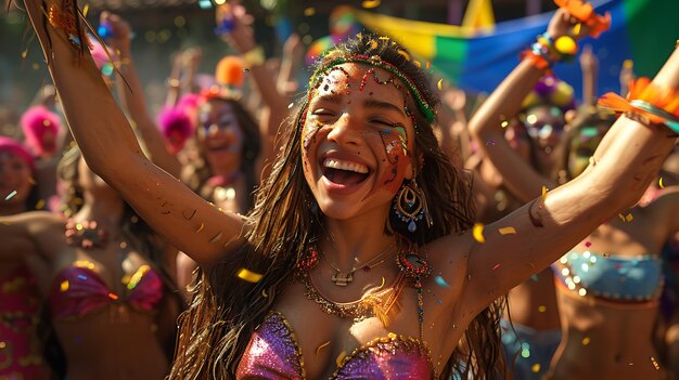 Women celebrating 3D animated Carnival in Brazil