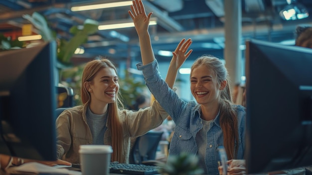 Photo women celebrating success